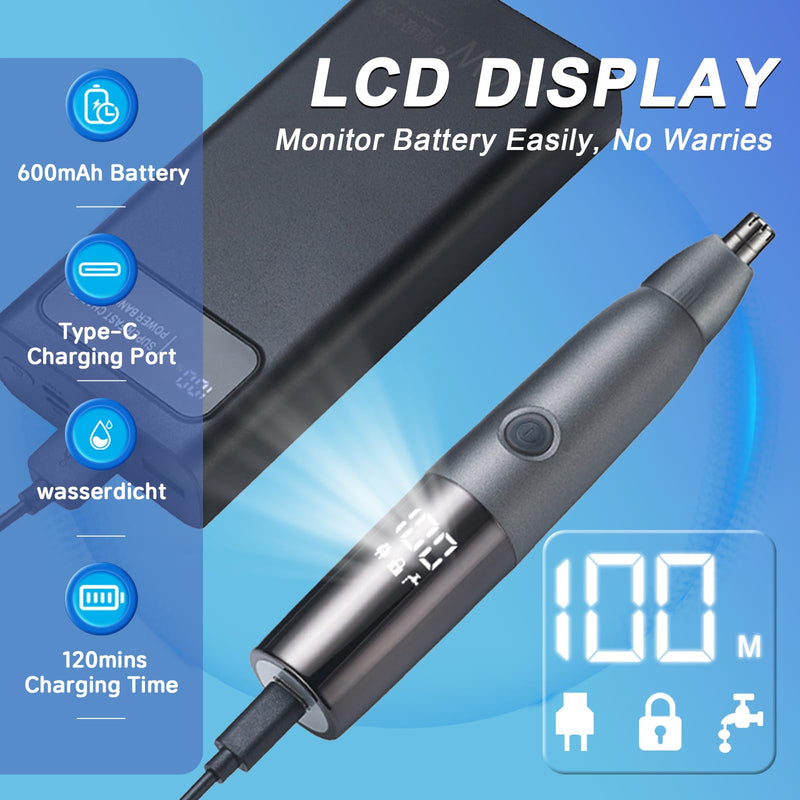 [Australia] - Nose Hair Trimmer for Men and Women, 2024, Painless USB Rechargeable Eyebrow, Facial and Nose Hair Trimmer with LED Display for Easy Cleaning 