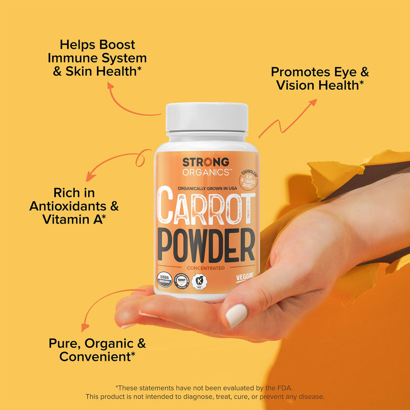 [Australia] - USDA Organic Carrot Powder Capsules (120), Grown in USA, Eye Support, Beta Carotene, Vitamin A, Carotenoids, Antioxidants,106¬∞F Max, Vegan, Kosher-2 Months Supply 