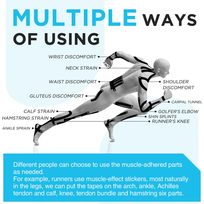 OK TAPE Pearlescent Printed Muscle Tape Pre-Cut Strips,20PCS,Black,Xtreme Synthetic Kinesiology Tape for Joint & Muscle Support,Durable and Breathable,2in×16.4ft Roll Black