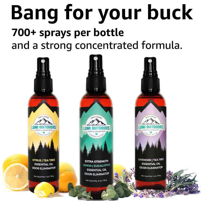 [Australia] - Lumi Outdoors Natural Shoe Deodorizer Spray 3 Pack Bundle - Lemon Eucalyptus, Citrus Tea Tree, Lavender Tea Tree 