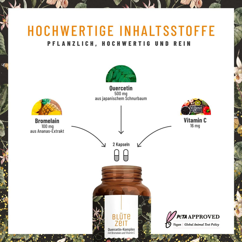 [Australia] - Quercetin Bromelain Complex 120 capsules vegan - 500 mg quercetin high dose, 100 mg bromelain and 16 mg vitamin C per daily dose - blooming time from Naturtreu 