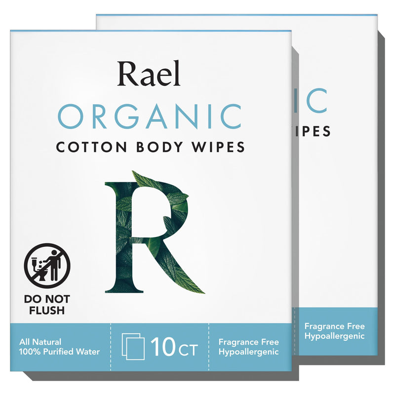 Rael Body Wipes, Organic Cotton Wipes for Women - Unscented Body Wipes, Individually Wrapped, All Skin Types, Vegan, Cruelty Free (10 Count, Pack of 2) 10 Count (Pack of 2)