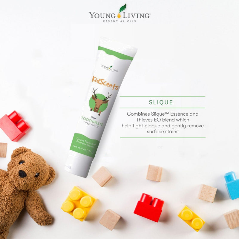 [Australia] - KidScents Slique Toothpaste by Young Living - 4 oz Tube - Gentle Dental Care for Kids - Premium Essential Oils - Citrus-Mint Flavor - Fights Plaque Removes Buildup and Stains - Fluoride and SLS Free 
