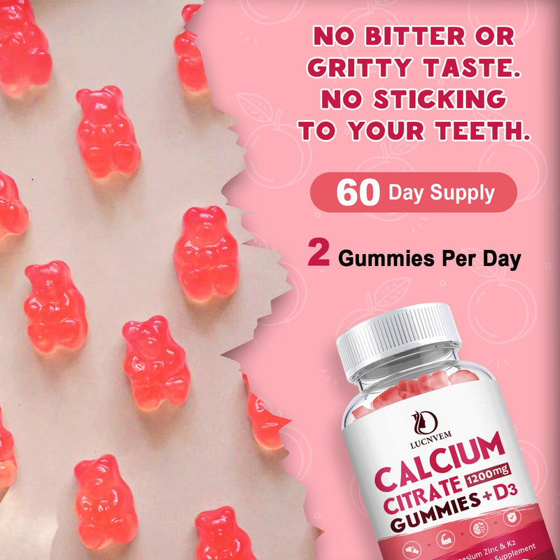 [Australia] - (2 Pack) Calcium Citrate 1200mg with Vitamin D3 Supplements Gummies for Women & Men, Calcium Gummies with Vitamin D3 K2, High Absorption for Bone Muscle Healthy- Peach Flavor- 60 Day Supply 60 Count (Pack of 2) 