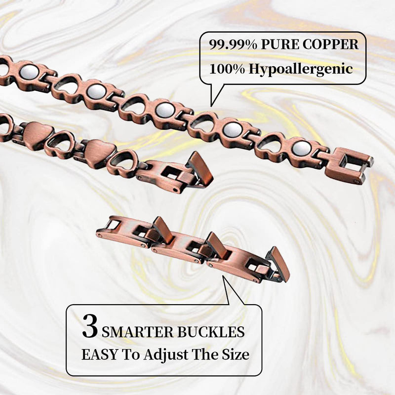 [Australia] - Copper Bracelets For Women Copper Magnetic Bracelet For Women Magnetic Copper Bracelet With 3 More Smarter Clasps Love Heart Jewelry Gift for Womens 