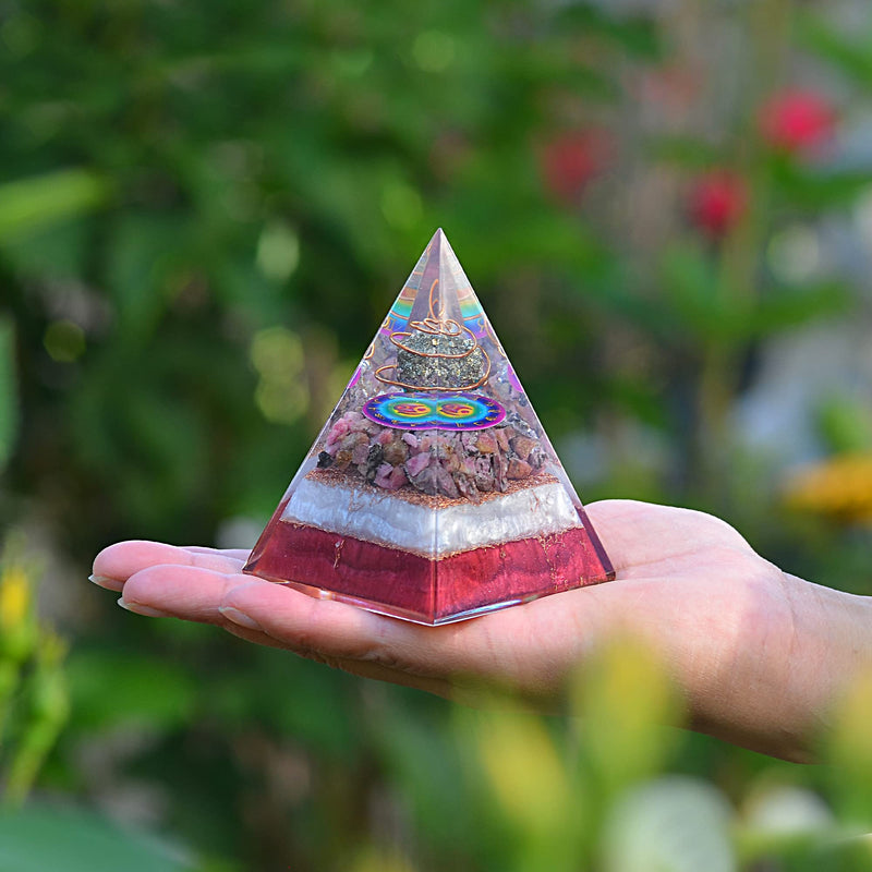 Cancer Zodiac Crystal Pyramid & Palm Stone Set, Natural Pyrite & African Rhodonite Gemstones for Reiki, Yoga, Meditation, Spiritual Practices, Mindfulness, Chakra Decor, Astrology Gift for Men & Women Cancer
