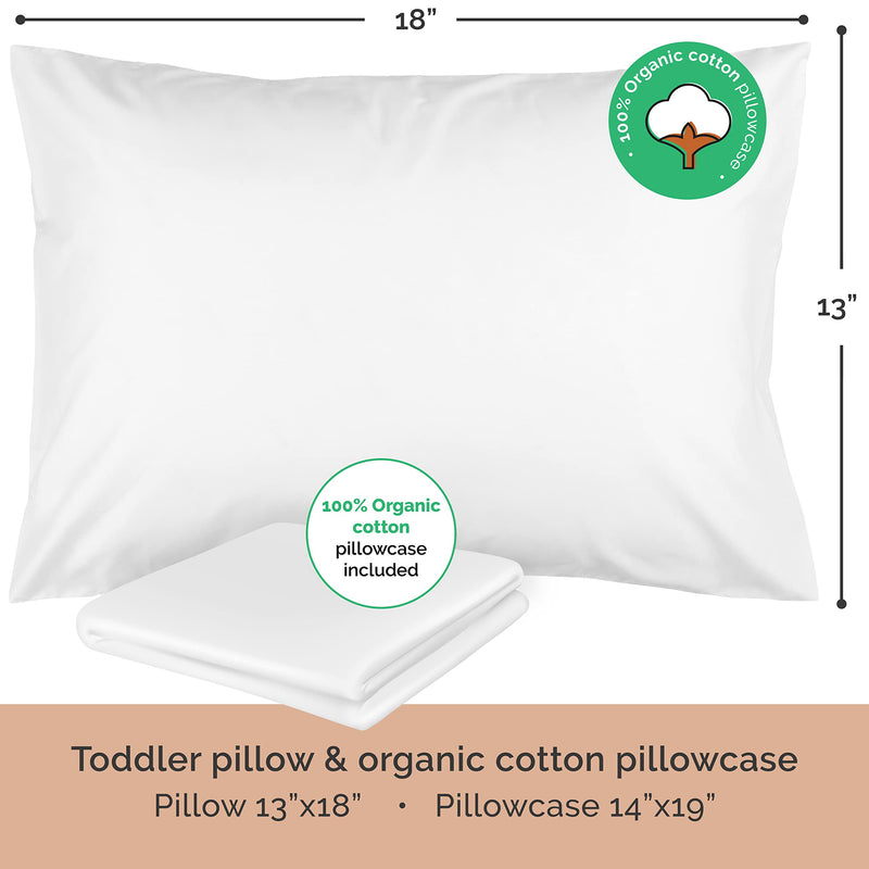 [Australia] - Toddler Pillow with Pillowcase - 13x18 Soft Organic Cotton Toddler Pillow for Sleeping - Washable Nap Pillow - Travel Pillow for Kids - Toddler Sleeping Pillow Toddler Bedding (White) White 