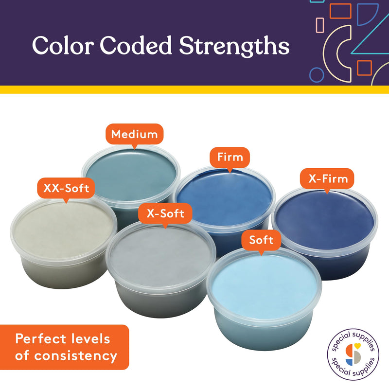 [Australia] - Special Supplies Therapy Putty for Kids and Adults - Resistive Hand Exercise Stress Relief Therapy Putty Kit, Set of 6 Strengths, 3 Ounces of Each Putty - Ocean Colors 