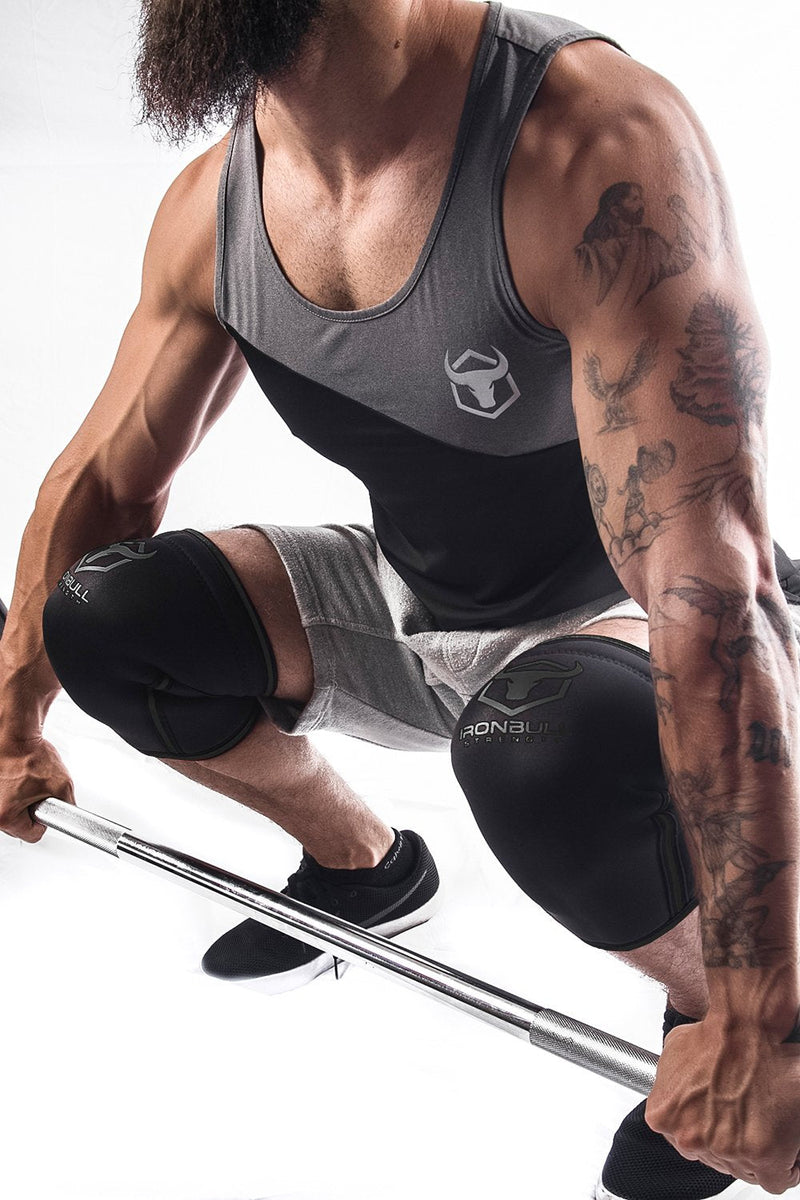 [Australia] - Iron Bull Strength 7mm Knee Sleeves (Pair) for Weightlifting & Powerlifting (USPA, IPL, IWF & USAW Approved) | High-Performance Knee Compression Support For Squats, Weight Lifting - Men and Women Black/Charcoal Large 