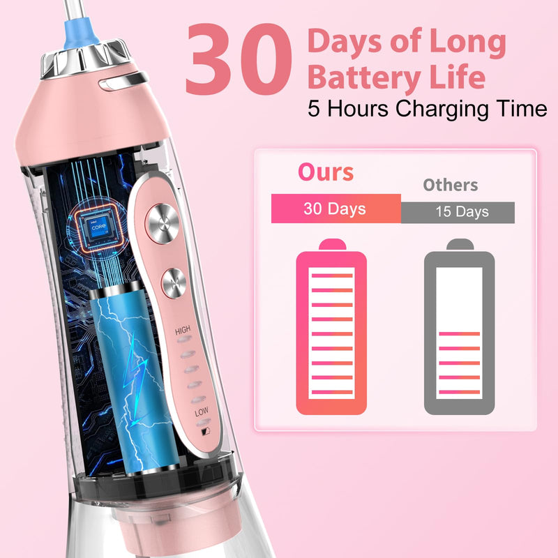 [Australia] - Water Dental Flosser Teeth Cleaner Pick, H2ofloss Cordless Portable Oral Irrigator,5 Mode IPX7 Waterproof Teeth Picks 300ML Rechargeable WaterFlosser for Home Travel (Pink) Pink 