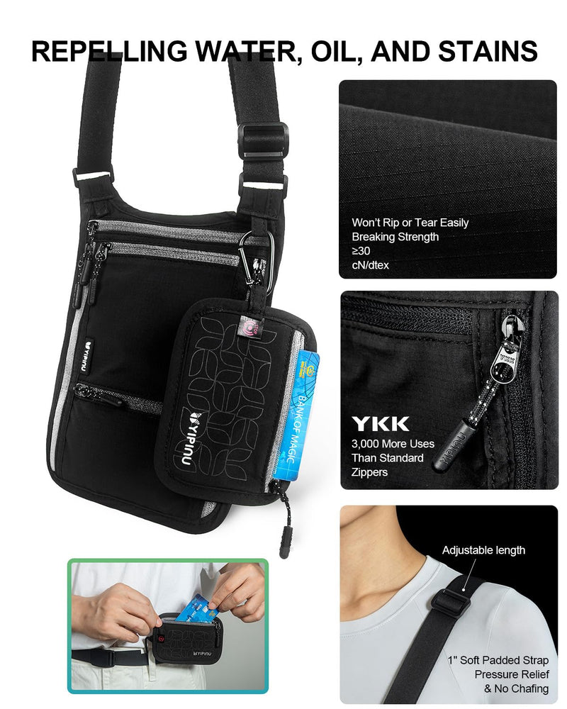 Travel Neck Wallet, RFID Blocking Passport Holder, Secure Dual Strap | Easy to Conceal Travel Pouch, Concealed Travel Wallet for Men, Women & Family, Water Resistant GRAY