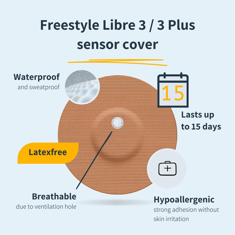 MySweetStitch - 25 x Freestyle Libre 3 Round Patches with Ventilation Hole, Overpatch Ø 60mm, Waterproof, Breathable, Skin-Friendly, Made in Germany, Coral 25 piece