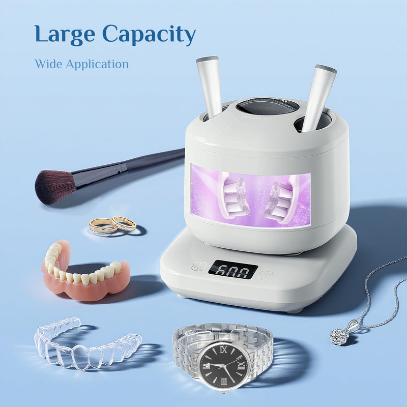 [Australia] - Retainer Cleaner Machine, Ultrasonic Dental Cleaner Pod for Retainers, Invisalign, Dentures, Mouth Guards & Jewelry, Detachable Design with Digital Timer & 4 Cleaning Modes 2025 White 