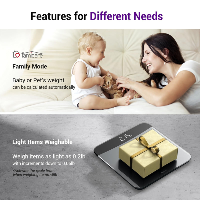 [Australia] - Bathroom Scales Digital Weight, Topnotch Quality 450lb Weight Scale, Most Accurate to 0.05lb, Automatic Weighing Scale for Body Weight, Baby, Pet, Larger LED, Sturdy and Durable Base Machine Black 