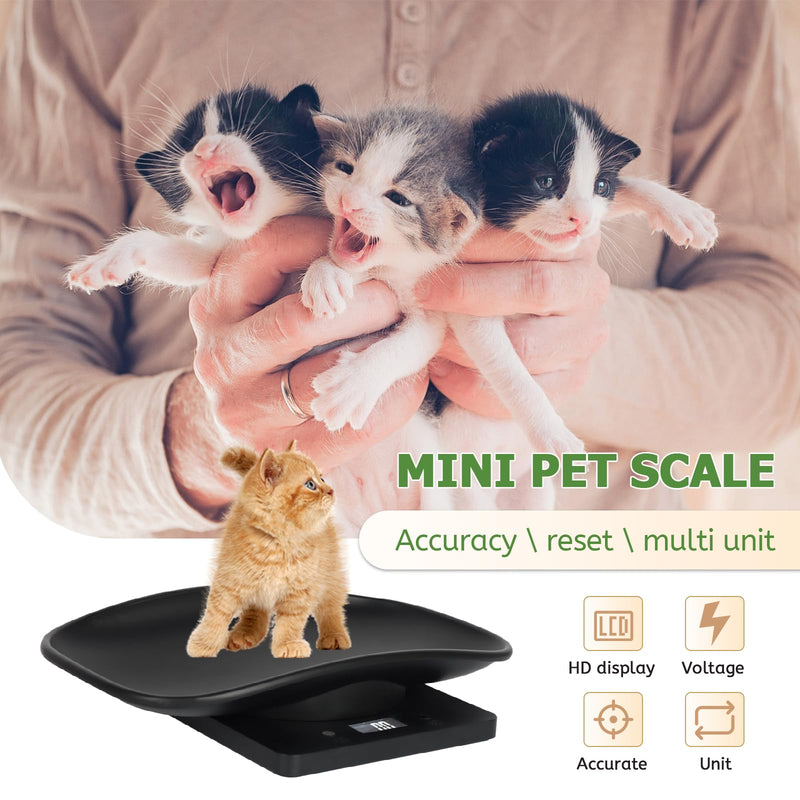 [Australia] - Digital Pet Scale for Small Animal, LED Display Puppy Whelping Scale with Tape Measure, Collar, Scissors for Newborn Pets, Cats, Dogs, Animals, Measures Up to 15kg, 11.4 * 7.1" (Black) Black 