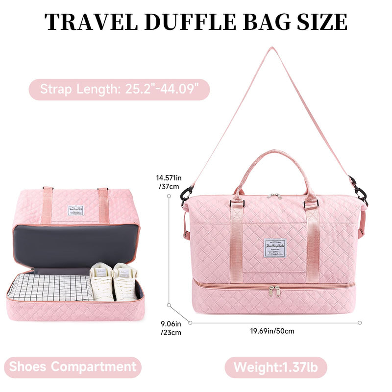 Travel Duffle Bag for Women Weekender Bags with Shoe Compartment Overnight Carry On Gym Tote Bag with Toiletry Bag Pink