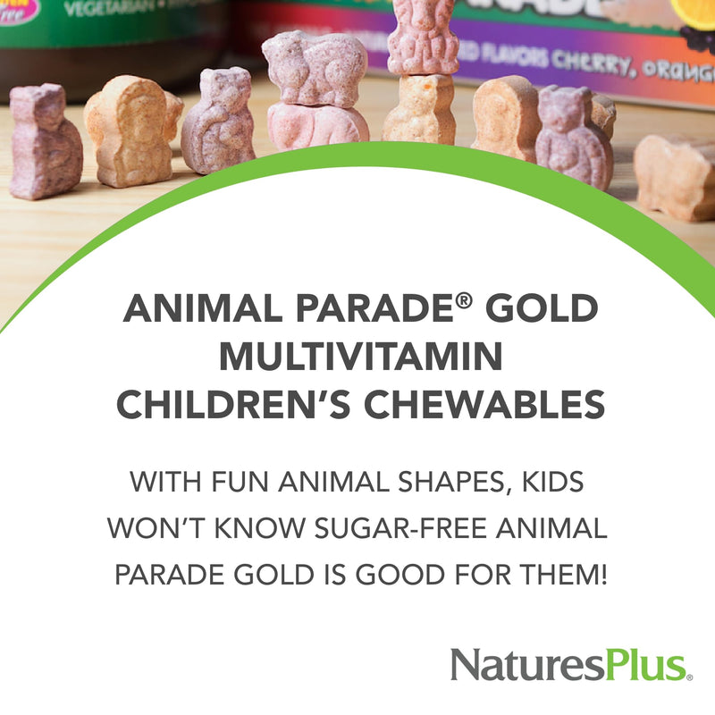 [Australia] - Natures Plus Animal Parade Source of Life Gold Children's Multivitamin - Orange Flavor - 120 Chewable Animal Shaped Tablets - Immune Support Supplement - Gluten-Free - 60 Servings 1 