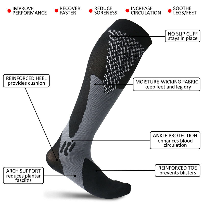 [Australia] - 3 Pairs of Compression Thrombosis Support Stockings Women and Men Compression Socks for Sports Flight Running Travel Improving Blood Circulation S/M (EU 35-39) 