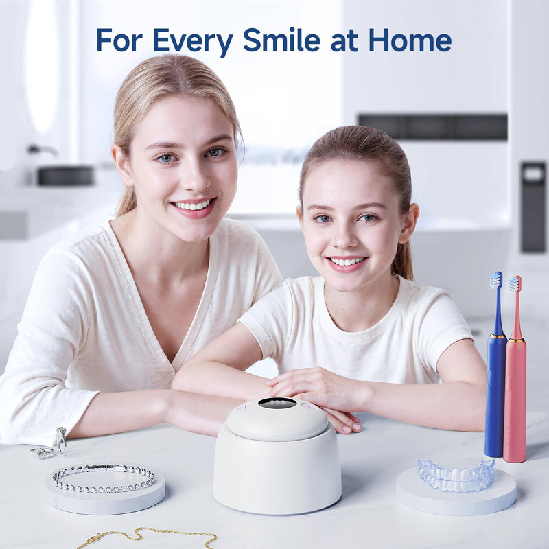 [Australia] - Ultrasonic Retainer Cleaner Machine - 45kHz Dental Clean Pod with 6 Cleaning Lights for Denture, Toothbrush Head, Aligner, Night/Mouth Guard, Jewelry, Ultra Sonic Cleaner with Lifting Tray 