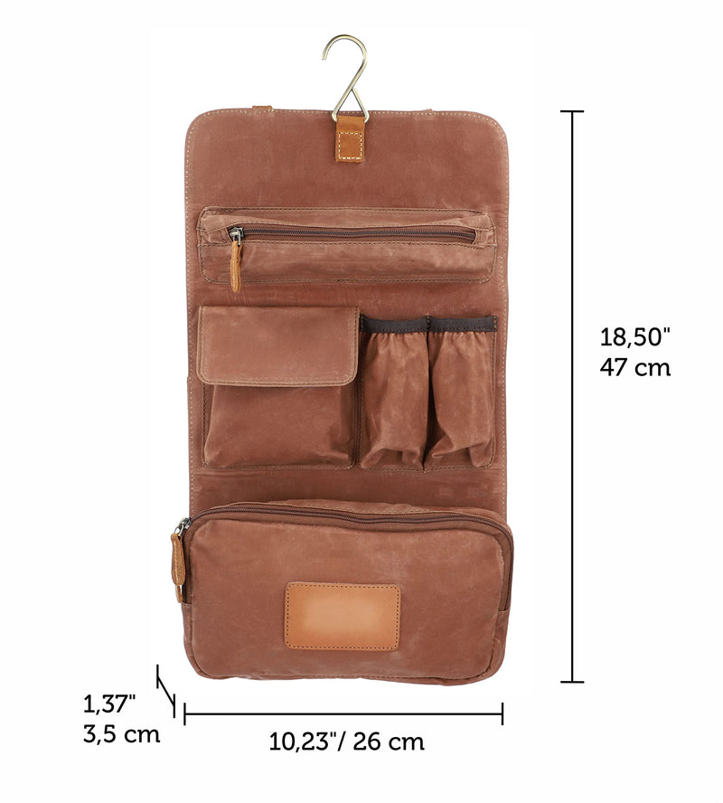 Gusti wash bag Leather-Rodney Toiletry bag wash bag sponge bag toiletries bag washbag make-up bag makeup bag cosmetic bag womens mens brown leather and canvas beige