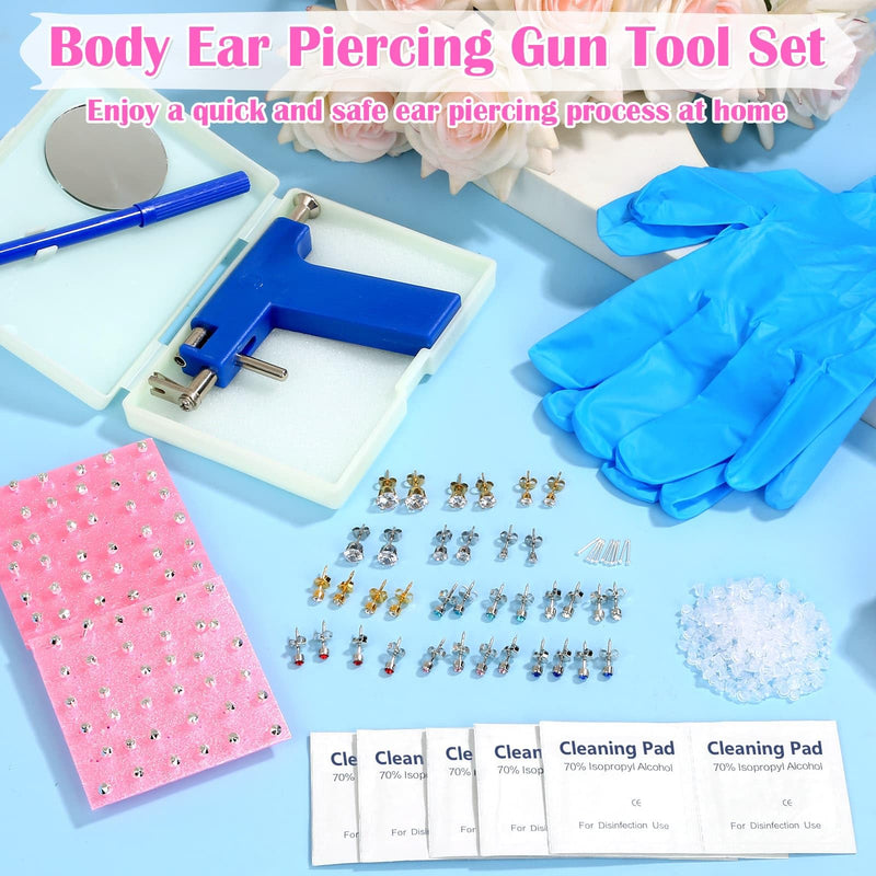 [Australia] - Ear Piercing Gun Kit, Reusable Ear Nose Piercing Gun Machine with Stainless Steel Piercing Earrings Studs, Crystal Earrings for At Home Salon Earlobe Cartilage Helix Tragus Piercing Tool Set Blue 
