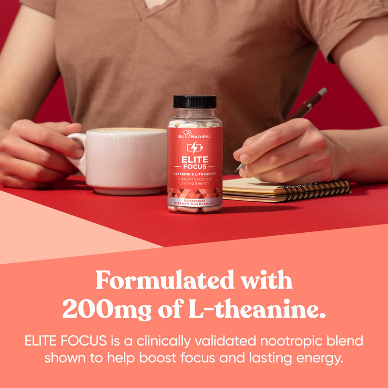 [Australia] - Elite Caffeine Pills with L-Theanine – Jitter-Free Focused Energy Supplements – Clean & Natural Nootropic Stack for Smart Cognitive Performance – 120 Soft Capsules 