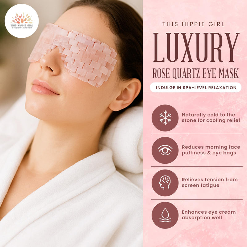[Australia] - Rose Quartz Eye Mask by This Hippie Girl, Handcrafted Crystal Cut, Depuff for Puffy Eyes, Relieve Stress, The Cold-to-The-Touch Rose Quartz is Weighted for Comfort, Eye Mask for Facial 