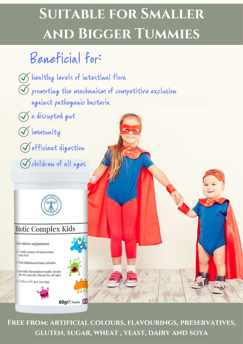 Biotic Complex Kids – 7-Strain Probiotic & Prebiotic for Children with Bifidobacterium Infantis – Gentle Digestive Support for Children – Tasteless, Easy Mix, 60g