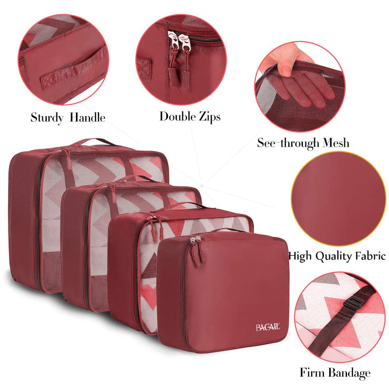 BAGAIL 8 Set Packing Cubes Luggage Packing Organizers for Travel Accessories-Wine Red Wine Red