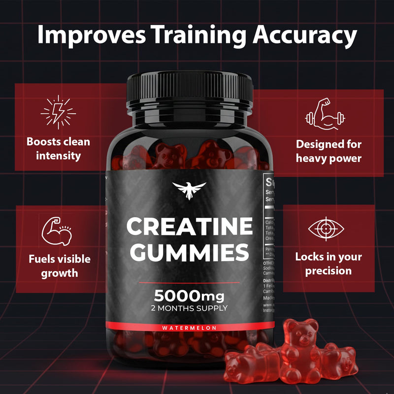 Creatine Monohydrate Gummies 5000mg – Watermelon Flavour High Strength Pre-Workout Creatine for Strength, Energy & Muscle Performance – 120 Vegan Gummies, 2 Month Supply