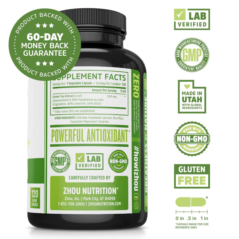 [Australia] - Zhou Green Tea Extract Capsules with EGCG, Natural Energy, Mental Focus, Immune Health, Antioxidant and Heart Support, Non-GMO, Vegan, Gluten Free, 120 Capsules 