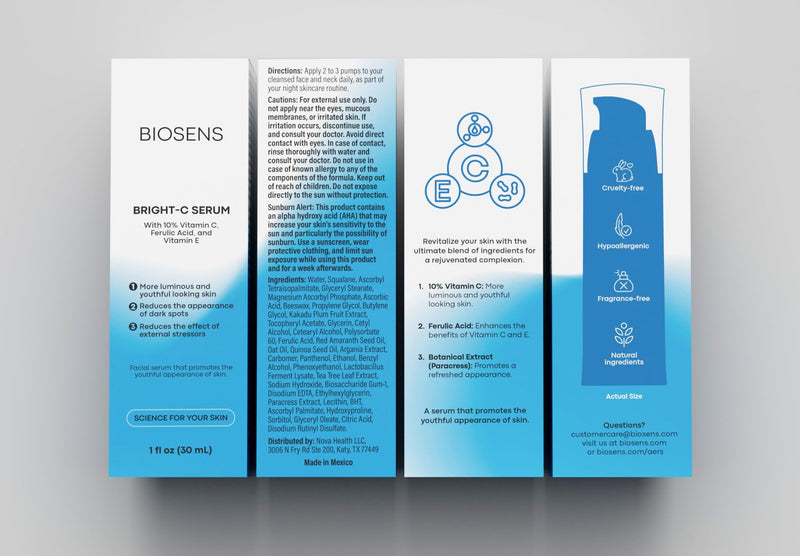 BIOSENS Vitamin C 10% Face Serum Anti Aging & Skin Brightening with Ferulic Acid & Vitamin E Boosts Radiance & Youthful Glow, Reduces Dark Spots & External Stressors 30 mL Vitamin C Serum | 2.5 Fl Oz