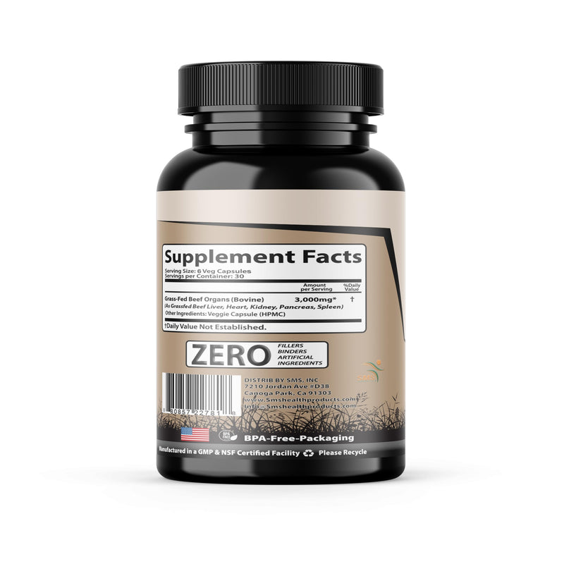 [Australia] - Beef Organ Supplement - Grass Fed & Pasture Raised - Total Body Wellness & Performance, Organ Complex with 3000mg of Desiccated Beef Liver, Heart, Kidney, Pancreas, Spleen (180 Capsules) 
