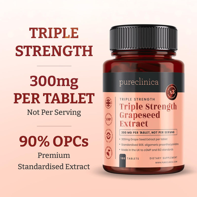 2-Pack Grapeseed Extract 300mg Tablets – Triple Strength with 90% OPCs – Powerful Antioxidant Support for Skin & Overall Health – 360 Tablets, 12 Month Supply – Made in UK 180 count (Pack of 2)