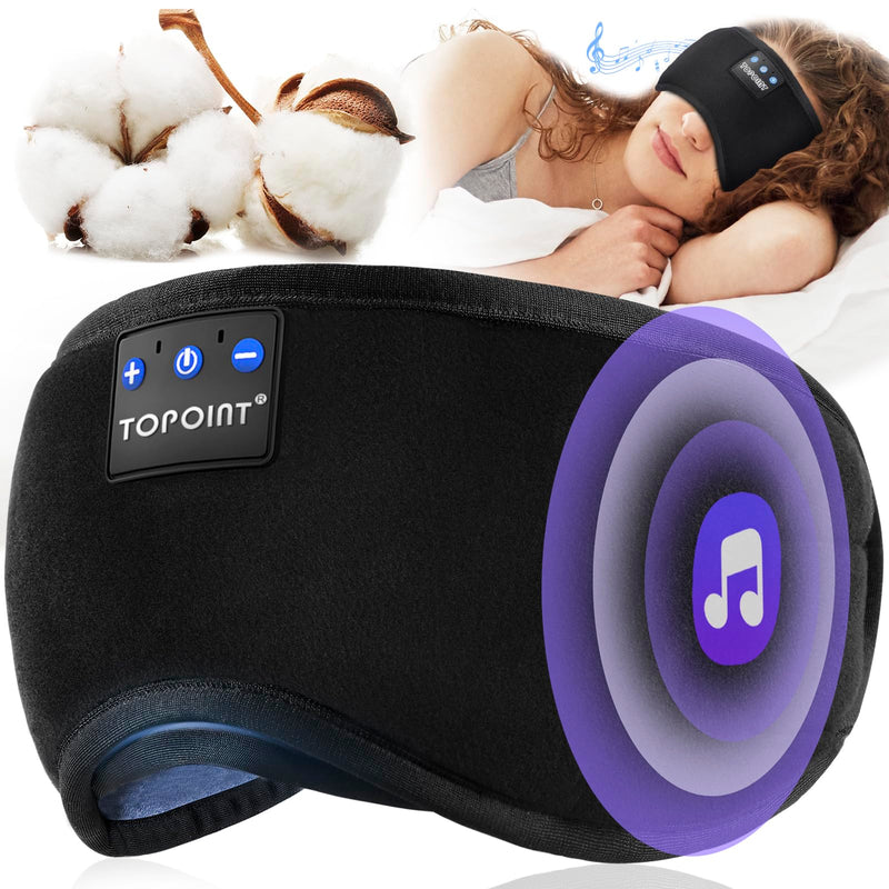 [Australia] - TOPOINT Sleep Mask with Headphones Bluetooth 5.4 Wireless, Sleep Headphones Earphones Earbuds with Microphone HD Speakers Music, Blackout Eye Mask for Sleeping Travel Meditation Men Women Cool Gadgets Ample Velvet Black 