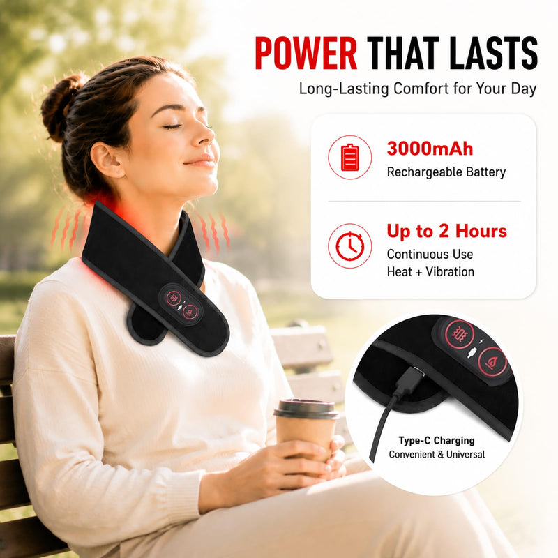 Neck Heating Pad for Pain, Cordless Neck Massager with 660nm 850nm Red Light, 3000mAh Battery and 3 Levels Heat & Massage Heated Neck Brace Wrap for Soreness Stiffness Relief Pain