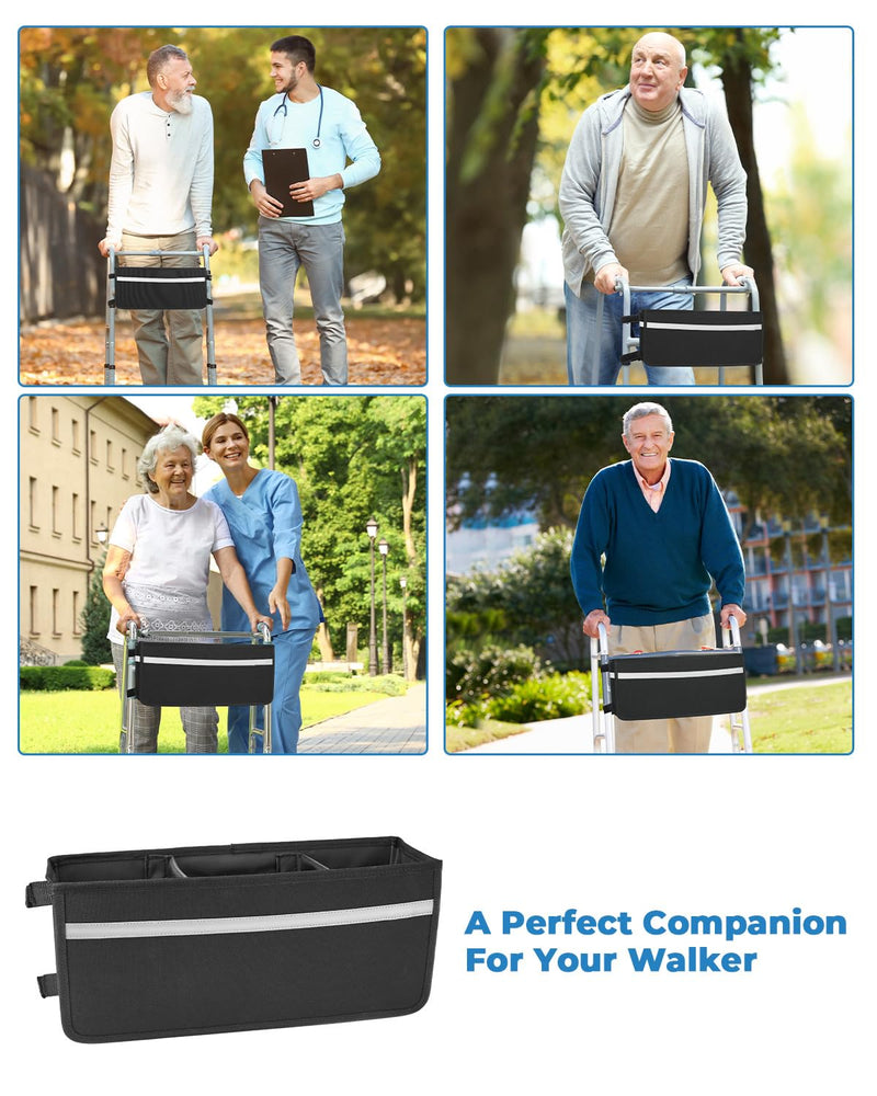 [Australia] - JOYTUTUS Walker Basket for Seniors, Basket for Walkers with Cup Holder, with Two Split Board, Foldable Walker Storage Bag, Best Gift for Family and Friends, Black (Not Fit Rollator Walkers) 