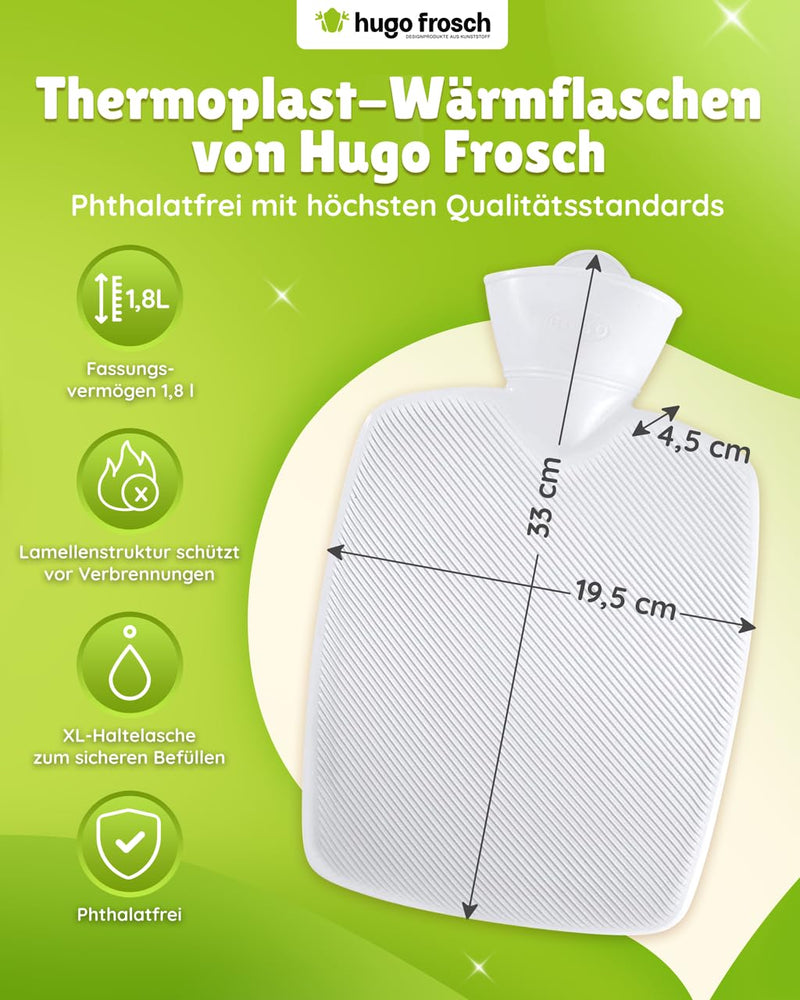 [Australia] - Hugo Frosch hot water bottle classic 1.8 l with long-hair fleece taupe cover 
