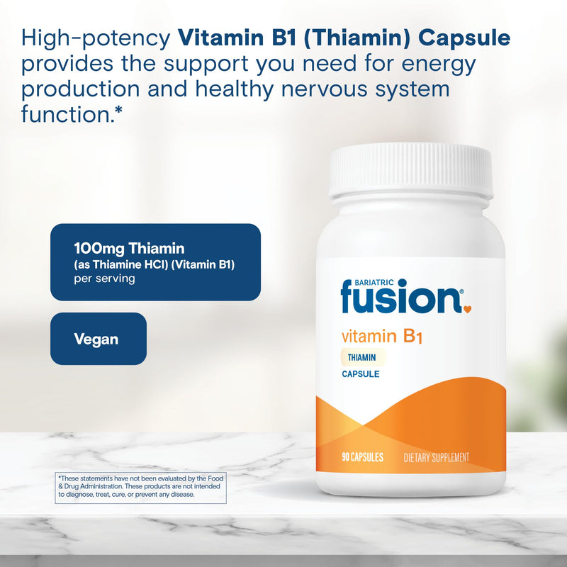 Bariatric Fusion Vitamin B1(Thiamine) for Bariatric Surgery Patients Including Gastric Bypass & Sleeve Gastrectomy, Easy to Swallow Capsule, 90 Count