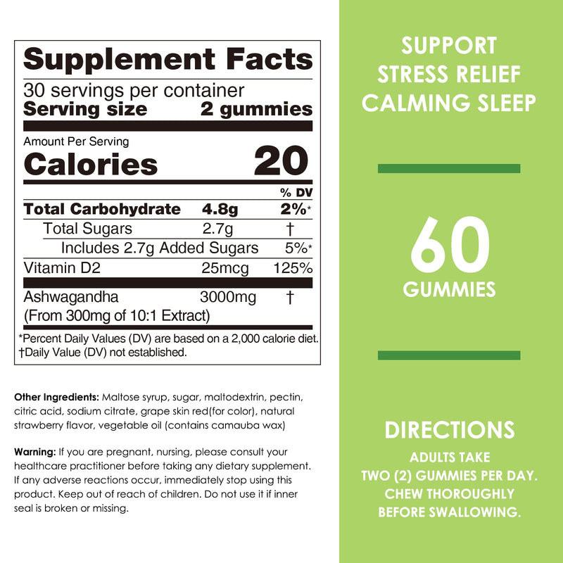 [Australia] - Nature's Key Ashwagandha Gummies, 3000mg High Potency Ashwagandha Root Extract with Vitamin D2, Stress, Calm Mood & Cognition, for Men & Women, Strawberry Flavor (60 Count (Pack of 1) 60 Count (Pack of 1) 