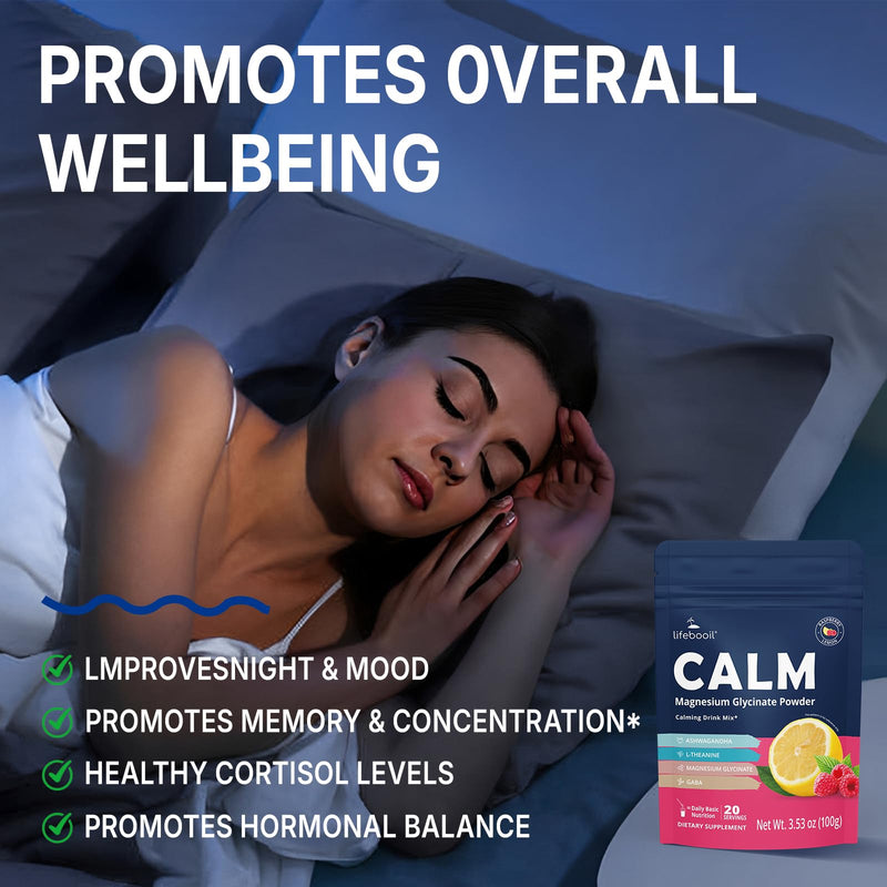 Calm Magnesium Powder, Sugar-Free, 20 Servings | With Magnesium Glycinate, Ashwagandha, Prebiotics, GABA, Vitamin D, L-Theanine, Support for Sleep, Stress & Relaxation