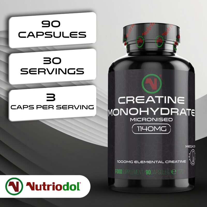 Creatine Monohydrate Mega Capsules – Pre Workout & Post Workout Supplement for Muscle Performance & Recovery – 1000mg Elemental Creatine Per Capsule – 3 Capsules Per Day (Mega Caps x 90)
