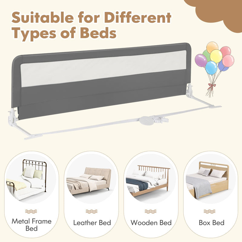 [Australia] - BABY JOY Bed Rails for Toddlers, 71'' Extra Long, Swing Down Bed Guard w/Safety Strap, Folding Baby Bedrail for Kids Twin, Double, Full Size Queen & King Mattress (71-Inch, Gray) Grey 71-Inch 