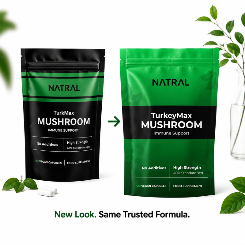 NATRAL TurkkeyTails 120 Capsules - 40% Actives High Strength Turkkey Tails - 100% Extract Only from 100% Fruiting Bodies - with No Additives or Fillers - Supports Immunity