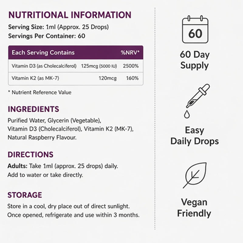 Holisys Vitamin D3 + K2 Liquid Drops – Liquid Vitamin Ingredient Formula – 60 ml