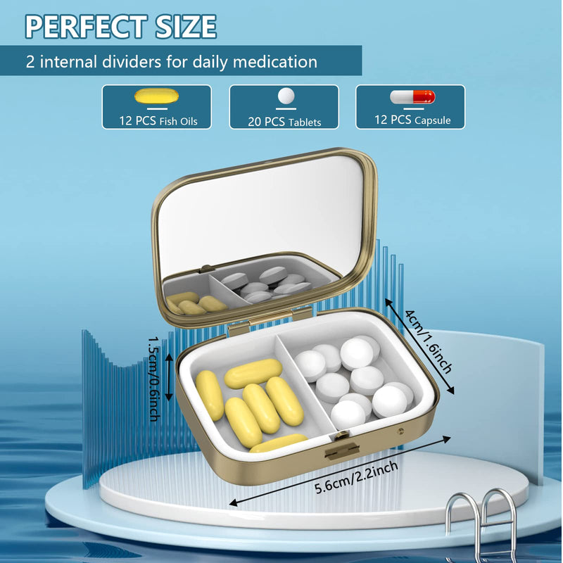 Pill Organizer Pill Box with Mirror Retro Small Pill Case for Purse or Pocket Bronze Pill Box or Vitamins, Fish Oil, Supplements, Pill Containe Travel Gifts（4PCS-Marble-White-Bule） 4 pieces Marble-white-blue