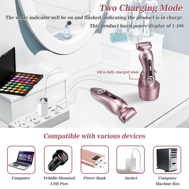 [Australia] - Electric Shaver for Women for Legs Bikini Trimmer Electric Razors for Women Underarm Public Hairs Rechargeable Womens Shaver Wet Dry Use Painless Cordless with Detachable Head (Pink) Pink 
