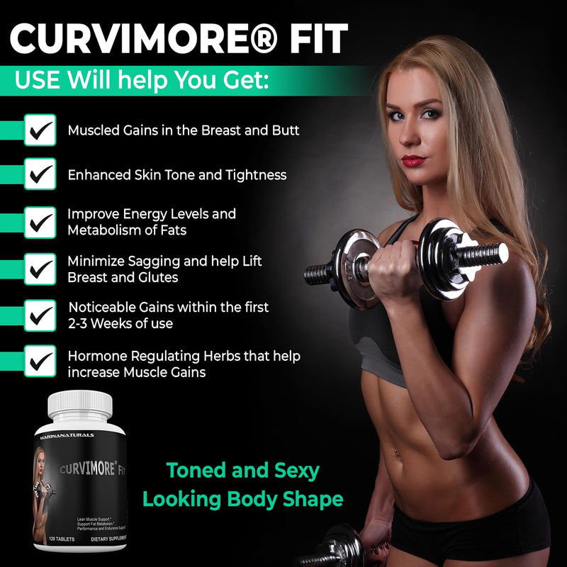 CURVIMORE® FiT Women Supplement. Fast Voluptuous Body. Multivitamins, Mineral, Amino Acids, Herbs, Collagen, Biotin, Hyaluronic Acid, L Glutamine, B-Complex, Maca. Muscled & Curvy Body Gains.