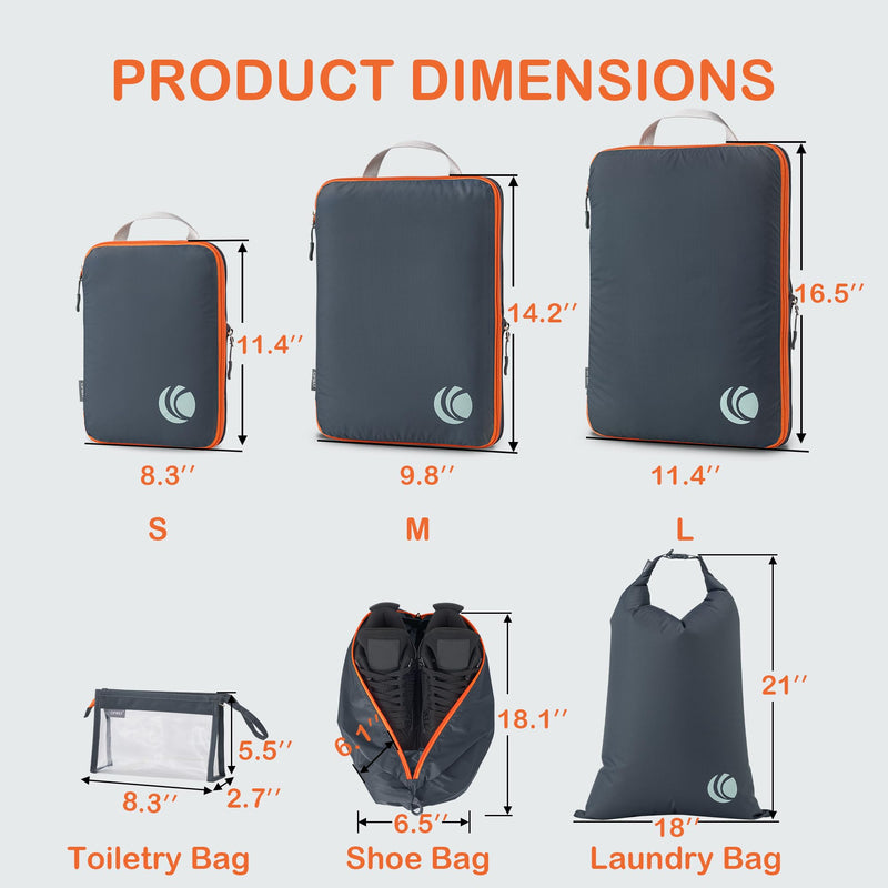Cipway Compression Packing Cubes for Travel (8 Piece,Grey) | Ultralight Luggage Organizer Bags with Shoe Bags Laundry Bags Clear Toiletries Bag, Travel Essentials for Carry on Suitcase Grey 8PCS