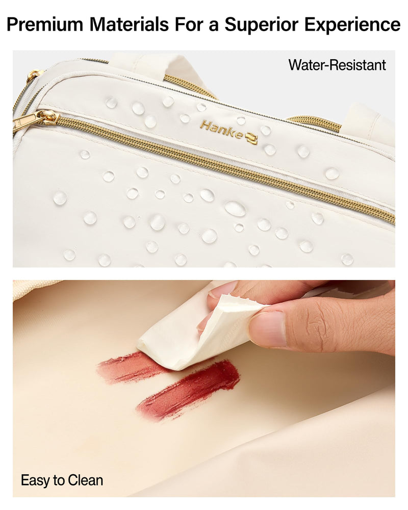 Hanke Travel Toiletry Bag, Lightweight Wide-open Large Toiletry Bags for Women, Dual-Layer Makeup Bag Water-Resistant Cosmetic Travel Bag with Handle for Accessories, Essentials, Off White